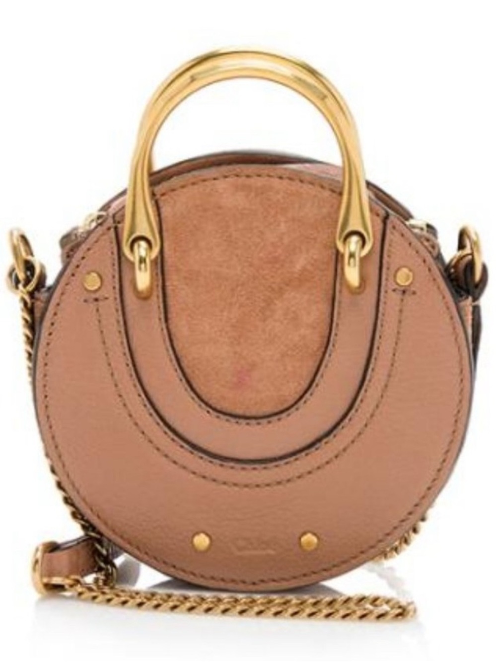 Chloe Beige Round Mini Pixi Crossbody with Gold Hardware